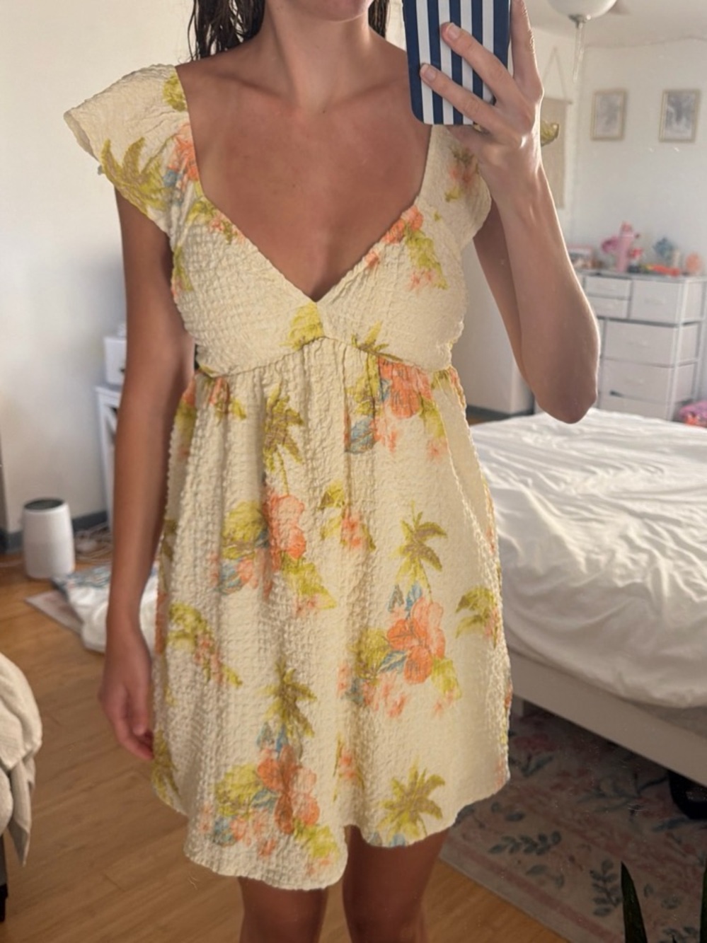 American Eagle Outfitters Cream Floral Mini Dress